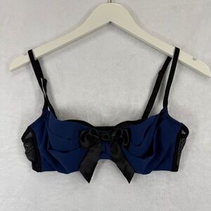 Victoria's Secret Sexy Little Things Navy Blue Bra 36C Bow Mesh Lace